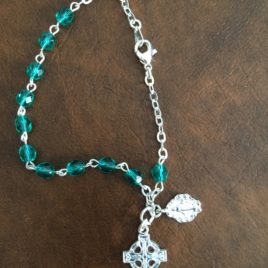 Green Beaded Single Decade Rosary with Celtic Cross