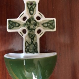 Ceramic Green and White Holy Water Font 7.25″