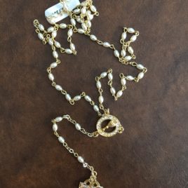 White and Gold Beaded Rosary with Celtic Cross