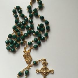 Green Rosary with Gold Cross